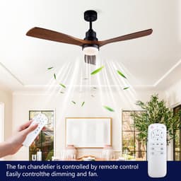 DESMIU Plafondventilator Met Verlichting – 132 Cm – Hout En Metaal – Zwart En Donker Walnoot – Afstandsbediening Met Tijdschakelaar — thumbnail 4