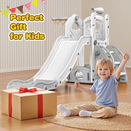 Kinderglijbaan, grote peuterglijbaan met basketbalhoepel, glijbanen voor peuters van 1-3 jaar, peuterglijbanen, speelset met opbergruimte, speelgoed voor binnen en buiten voor peuters van 1-3 — thumbnail 3