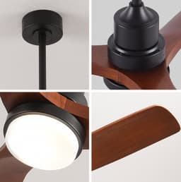 Plafondventilator Met Verlichting 60 Inch – 3 Bladen – Dimbare Led Met 3 Kleurtemperaturen – Massief Hout – Walnoot Zwart – Afstandsbediening — thumbnail 2