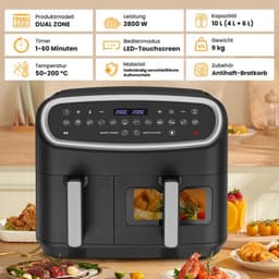 Heteluchtfriteuse - Dual-Zone Met Kijkvenster - 2000 W - 10L Capaciteit - LED-Touchscreen - Zwart — thumbnail 1