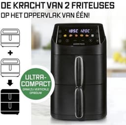 Heteluchtfriteuse Verticale Dubbele Kamer - 5 Liter Inhoud - 2000 Watt Vermogen - Zwart - Voor 2 Personen — thumbnail 3