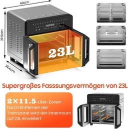 Heteluchtfriteuse Dual Zone 23L - XXL Airfryer met uitneembare scheider, heteluchtfriteuse met French Door, 15 programma's, groot venster, 5 sets accessoires, recepten — thumbnail 5