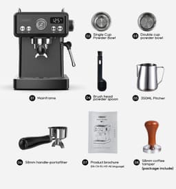 HiBREW H10A Semi-automatische Espressomachine – 19 Bar – Warm & Koud Zetten – Melkopschuimer (270° draaibaar) – Programmeerbare Extractie – 1,8L Watertank – Thermoblock – 1350W – Incl. 350ml Melkkan & 58mm Portafilter - Zwart — thumbnail 5