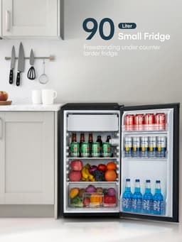 Kleine koelkast met vriesvak - Minikoelkast koelvak - Koude dranken bewaren - Energiezuinig en stil - 90 liter - Zwart — thumbnail 5