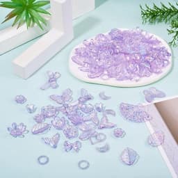 Mix van paarse acryl kralen in bloem-, strik-, vlinder-, zeemeerminstaart- en bladvorm voor het maken van armbanden en sieraden, 100 gram — thumbnail 5