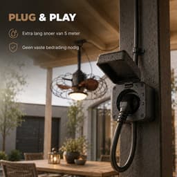 Rosnek Plafondventilator met Lamp voor Buiten - IP65 Waterdichte Ventilator ∅ 50 cm - stille DC-moto - Ventilatorlamp met 5M Stekker, App en Afstandsbediening - 6 Snelheden - Dimbare - Zwart - Voor Terras, Pergola, Gazebo en Balkon — thumbnail 5