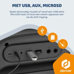 Denver Bluetooth Speaker Party box - Discolichten - Partyspeaker incl. draadloze microfoon & afstandsbediening - Luidspreker - 6,5" woofer - BPS170 — thumbnail 5