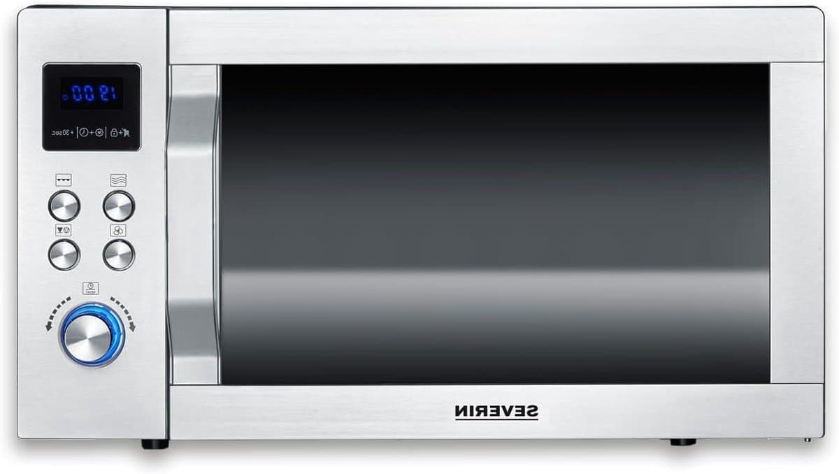 Magnetron met heteluchtfunctie - Oven magnetron - Snel maaltijden bereiden - Glazen bodem zonder draaiplateau - 25 Liter - Zwart RVS — afbeelding 1