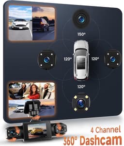 Dashcam voor auto - Zwart - 7 x 14 x 10 cm - 4 Camera's 1080P met Nachtzicht en Parkeermonitor — thumbnail 2