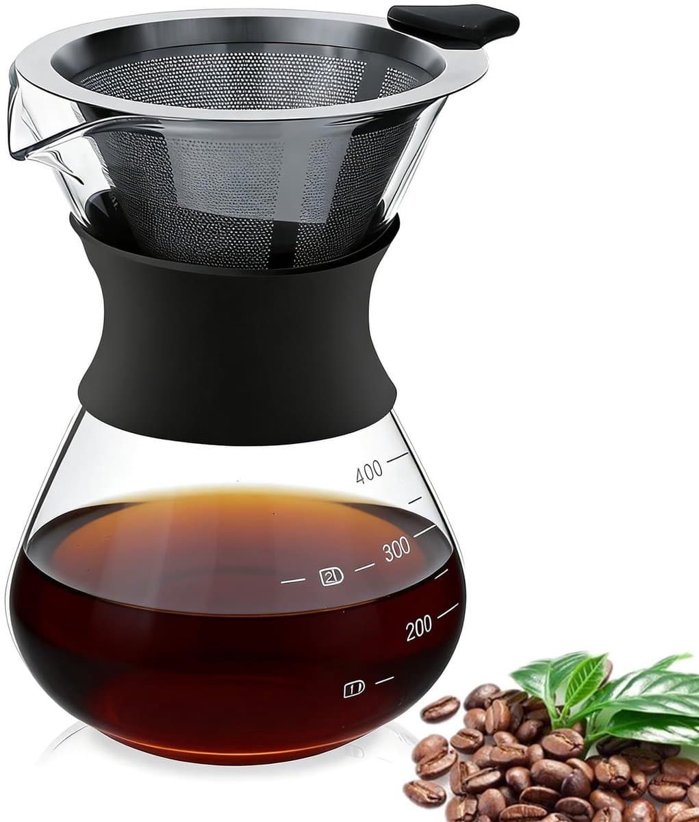 Dailygoods- Koffiepot 400 ml - Glazen Koffiezetapparaat - Herbruikbaar Filter Roestvrij Staal - Handmatige Koffiedruppelaar - Borosilicaatglas - Gepersonaliseerde Koffie — afbeelding 1