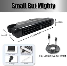 Draagbare USB-ventilator voor auto, USB-ventilator met 3 snelheidsmodi, instelbare dubbele wind, 180 graden sterke wind, geluidsarm, voor auto, vrachtwagen — thumbnail 3