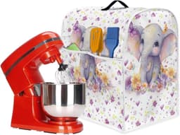 Stand Mixer Cover - Keukenmachinehoes Beschermhoes - Keuken Organiseren - Met Opbergvak - 37 cm Hoog - Cartoon Olifant Bloemen — thumbnail 1