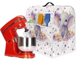 Stand Mixer Cover - Keukenmachinehoes Beschermhoes - Keuken Organiseren - Met Opbergvak - 37 cm Hoog - Cartoon Olifant Bloemen