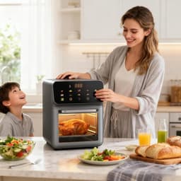 Heteluchtfriteuse Oven - Combi Apparaat - Gezinsmaaltijden Bereiden - Dubbele Zone Functionaliteit - 15 Liter - Zwart — thumbnail 3