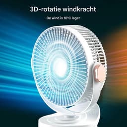Ventilator Klem - Tafelventilator USB - Persoonlijke Verkoeling - Met Nachtlicht - 20 Cm - Romig — thumbnail 4