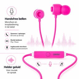 Grixx oordopjes met draad - 3.5mm jack - microfoon - handsfree Bellen - roze — thumbnail 3