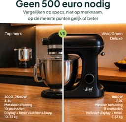 Vivid Green Luxe Keukenmixer - Touchscreen Display - 7L Mengkom - 11 Snelheden - Vaatwasserbestendig - Keukenmachine - Keukenrobot - Zwart — thumbnail 3