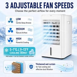 Draagbare Luchtkoeler - Mobiele Airco Ventilator - Auto Verkoelen - 4-In-1 Functie - 4 Liter Tank - Wit — thumbnail 2