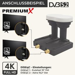 PremiumX Monoblock Twin LNB - 2 participants - 4K Full HD - with weather protection for satellite scale receiver - ShopVlot — thumbnail 5