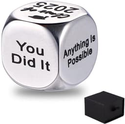 Afstudeerbeslissingsdobbelstenen, 1,5 cm, klas van 2025, dobbelstenen met inspirerende woorden, metalen cadeau voor positieve ondersteuning, afstudeerfeestdecoraties voor haar en hem, schooldiploma-uitreiking — thumbnail 1