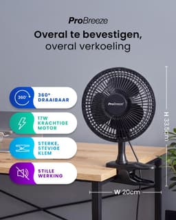 Ventilator 20 cm met 2 Snelheden – Stil, 360° Draaibaar en 100° Kantelbaar – 15W – Zwart — thumbnail 4