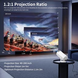 SnelShoppen - Mini Beamer Projector met Wifi en Bluetooth, 4K Full HD, Draagbare Filmbeamer voor Outdoor, Camping, Home Theater, Verstelbare Standaard — thumbnail 4