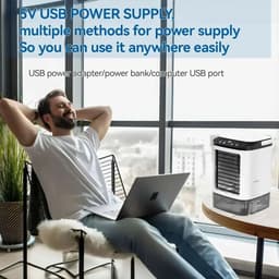 M-Goods Mobiele Aircooler - Luchtkoeler met 900 ml Watertank - 3 Snelheden & 7-Kleuren Nachtlamp — thumbnail 3
