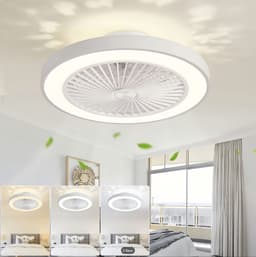LuxiLamps - Plafondventilator | LED | Dimbaar | 3 Snelheden | 55 cm | Moderne Lamp | Plafondlamp | Ventilatorlamp | Wit | Woonkamerlamp — thumbnail 1
