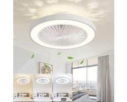LuxiLamps - Plafondventilator | LED | Dimbaar | 3 Snelheden | 55 cm | Moderne Lamp | Plafondlamp | Ventilatorlamp | Wit | Woonkamerlamp — afbeelding 1