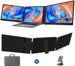 TYVON Triple Portable Monitor 14 inch - Flip - Tri screen - Full HD Draagbare monitor met USB-C & HDMI - Voor Apple en Windows - Plug & Play - Dubbel Scherm - Opvouwbaar - Laptop Scherm Uitbreider - Externe Monitor incl. Draagtas - Beeldscherm — thumbnail 1