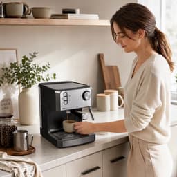 TEKROA® Espressomachine - 20 bar koffiemachine met melkschuimer - 1,6 liter waterreservoir - zwart — thumbnail 5