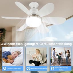 Plafondventilator met verlichting - Ventilatorlamp - Comfortabele Luchtcirculatie - Afstandsbediening en Timer - 52CM - Wit — thumbnail 3