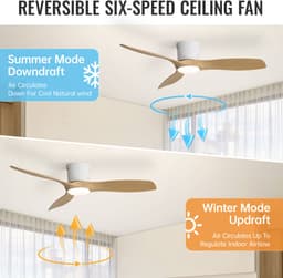 DESMIU Plafondventilator 52 Inch - Met Verlichting En Omkeerfunctie - Voor Woonkamer, Slaapkamer En Terras - ABS - Mat Wit — thumbnail 3