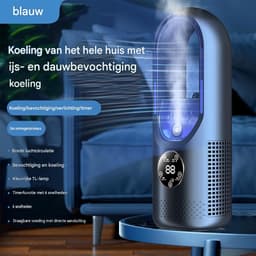 longziming -Bladeless Luchtkoeler met Bevochtiger – 6 Snelheden, Waternevel, Timer, Compacte USB Ventilator voor Slaapkamer, Kantoor en Woonkamer – 100 ml – blauw — thumbnail 2