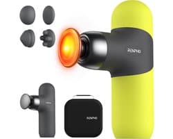 SnelShoppen - Mini Thermisch Massagepistool met Warmtefunctie, Draagbaar Percussiemassageapparaat, Reisformaat met Draagtas en Gekleurde Siliconen Hoe