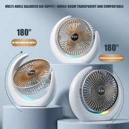 Oplaadbare bureaumventilator - USB tafelventilator met RGB licht - Stille kleine bureauventilator - 3 snelheden tafelventilator - RGB looplicht, bedraad en draadloos gebruik - Kunststof - 20×5×21cm - Geschikt voor kantoor en thuis - Goud — thumbnail 3