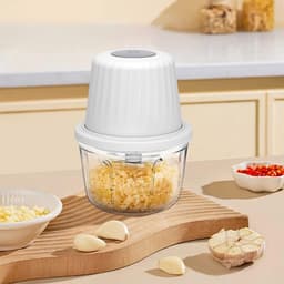 Elektrische hakmolen – Foodprocessor – Multifunctionele keukenmachine – Vaatwasmachinebestendig – Keukenmachine – Geschikt voor het hakken van vlees, het pellen van knoflook en het mixen van ingrediënten – 400 ml – 6 messen – 10,7*10,7*14,9 cm - Wit — thumbnail 2