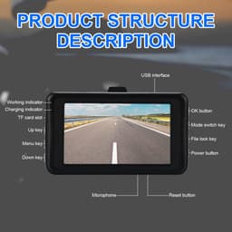 Podazz Dashcam auto voor en achter — 3 inch IPS-scherm FHD 1080P Dash Cam, voor auto's 170 groothoek, super - ShopVlot — thumbnail 2