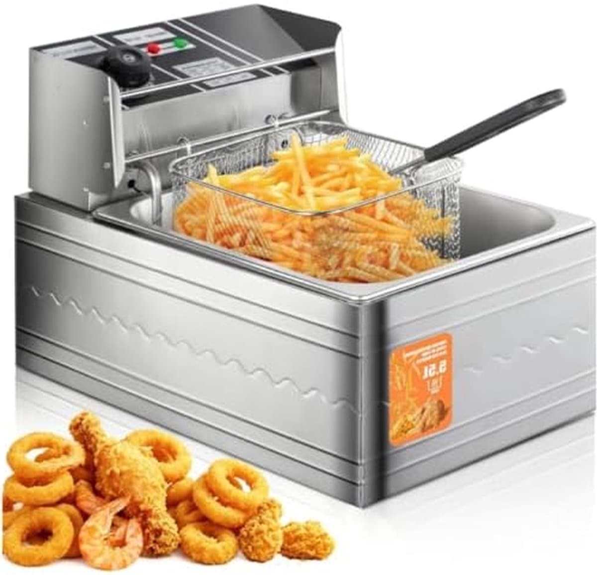 Elektrische Friteuse - Friteuse met mand Olie frituurpan - Grote porties frituren - Afneembare onderdelen - 55 liter - Zilver — afbeelding 1