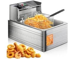 Elektrische Friteuse - Friteuse met mand Olie frituurpan - Grote porties frituren - Afneembare onderdelen - 55 liter - Zilver