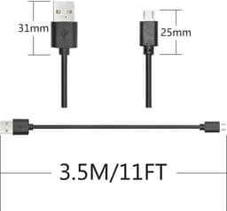 SnelShoppen - Micro USB Dashcam Voedingskabel 11FT, USB A naar Micro USB Oplaadkabel 24AWG voor Dashcams, Achteruitkijkspiegels en Achteruitrijcamera' — thumbnail 4