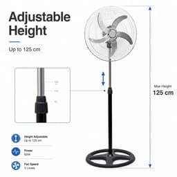 Bresht Ventilator - In hoogte verstelbaar - Stille werking - Automatische oscillatiefunctie - Zwart - 43 × 43 × 105-125 cm — thumbnail 1