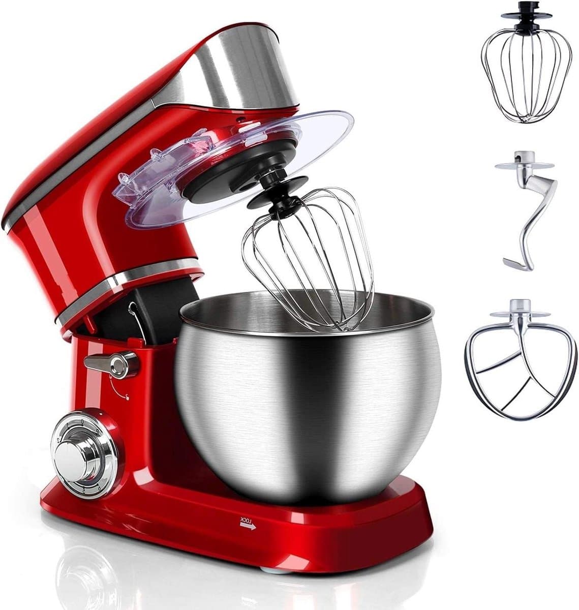 Keukenmachine - Standmixer Mixer - Voedsel Bereiden - Gietijzeren Behuizing - 1900W - Rood — afbeelding 1