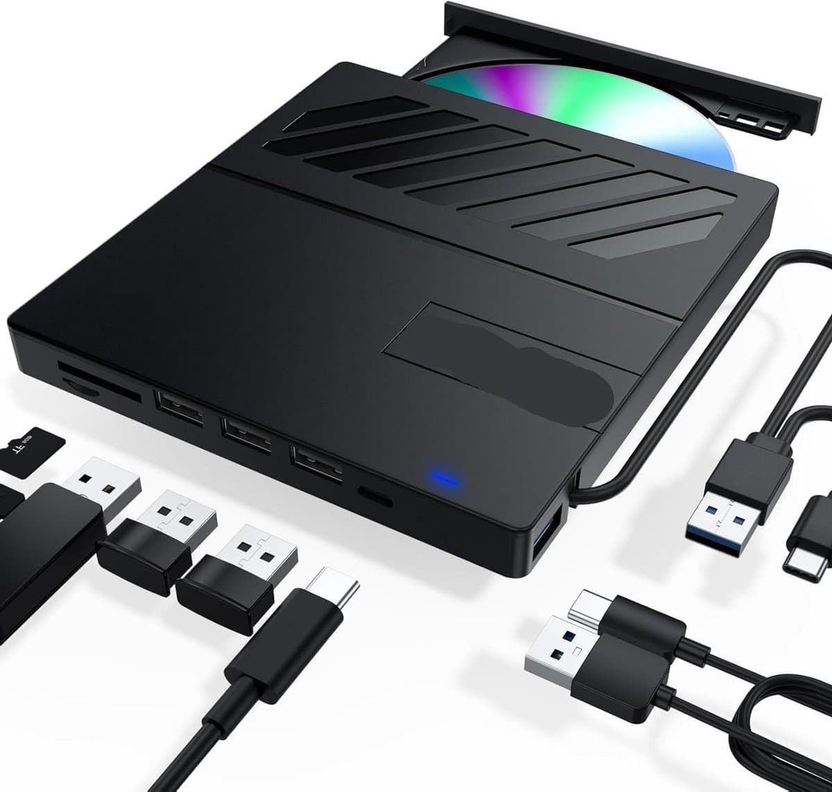 Externe Cd/Dvd Station - Draagbare Brander - Bestanden Overzetten - Met 6 Extra Poorten - USB 3.0 - Zwart — afbeelding 1