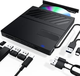 Externe Cd/Dvd Station - Draagbare Brander - Bestanden Overzetten - Met 6 Extra Poorten - USB 3.0 - Zwart — thumbnail 1