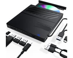 Externe Cd/Dvd Station - Draagbare Brander - Bestanden Overzetten - Met 6 Extra Poorten - USB 3.0 - Zwart