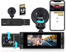 Dashcam Auto - Autocamera Rijrecorder - Veilige Rit Registratie - Dubbele Camera Functie - 64GB Kaart Inbegrepen - Zwart