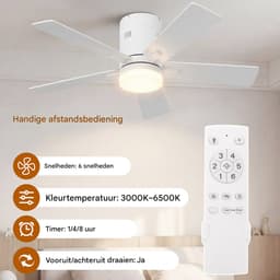 Plafondventilator met Licht 106,6 cm, Wit 5 Bladen, Stil DC Motor, LED Dimbaar & Afstandsbediening — thumbnail 4