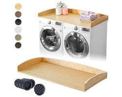 Wasdroger aanrecht voor wasmachine met anti-vibratie pads en gebogen rand, Bamboe wasmachine droger topper, wasruimte organisatie accessoires