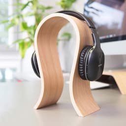 Houten hoofdtelefoonhouder voor bureau | Minimalistisch design in eikenhout — thumbnail 2